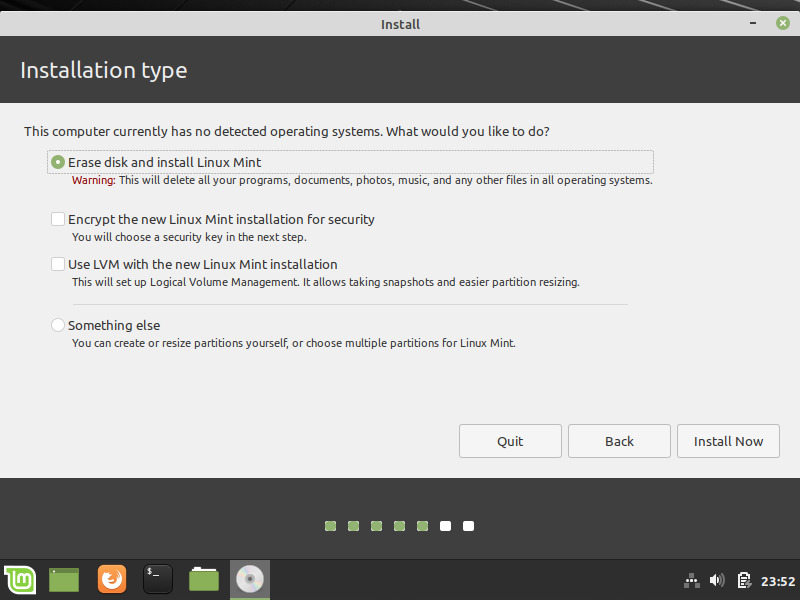 Print screen image of Virtual Machine select installation type