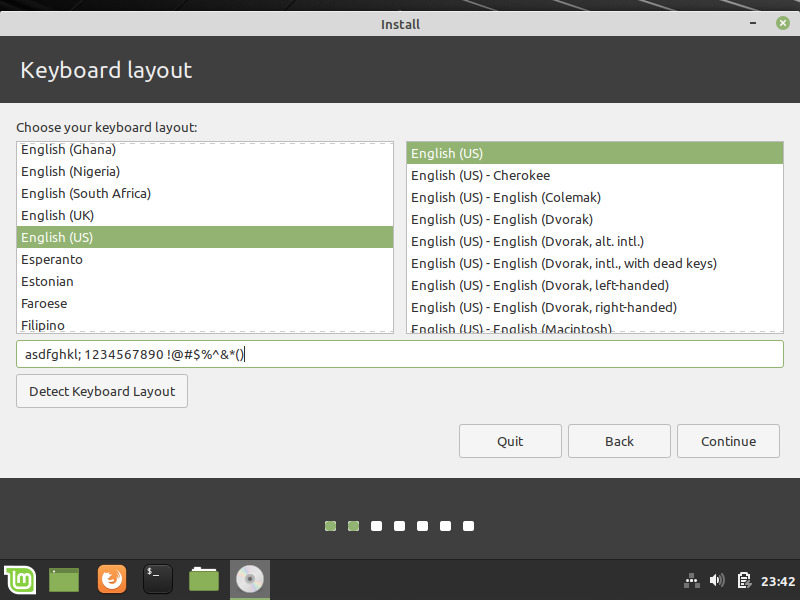 Print screen image of Virtual Machine Select default keyboard layout