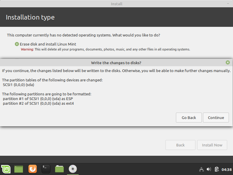 Print screen image of Virtual Machine write changes to disk